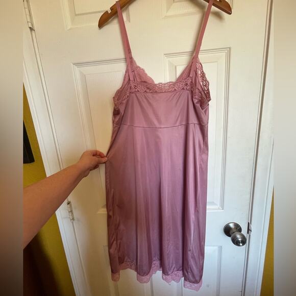 VTG Vassarette Mid Century Modern Pink Classic Slip Dress W/ Lace Trim Large - Picture 6 of 12